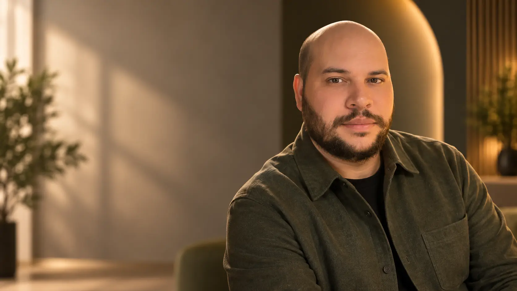 Psicólogo Jonas Antônio em um consultório acolhedor